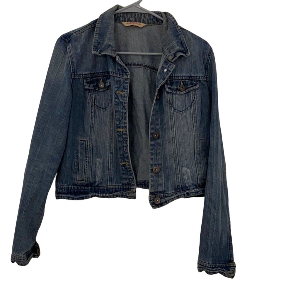 Highway Jacket Women's Blue Denim Distressed Jean Sz L